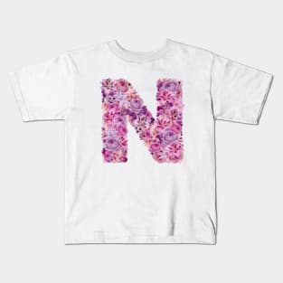 Pink Floral Letter N Kids T-Shirt